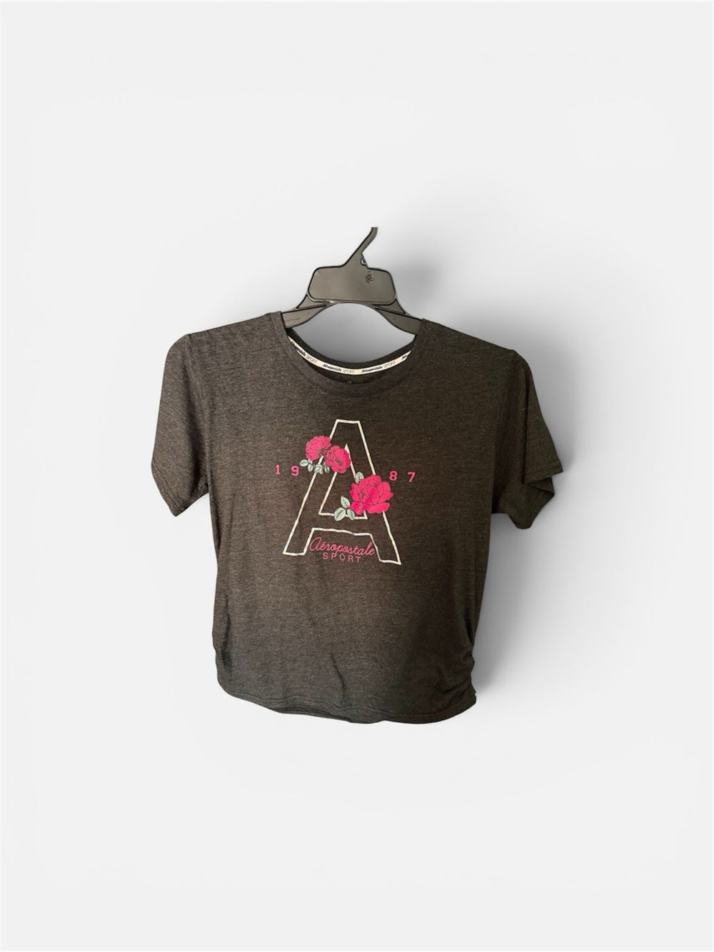 Aeropostale sport  Charcoal Tee with Pink Floral 'A' Graphic